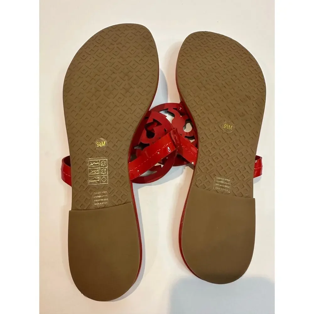 Tory Burch Miller Limited Edition Rainbow Leather Sandals Sz 9.5 Red Logo Sandal